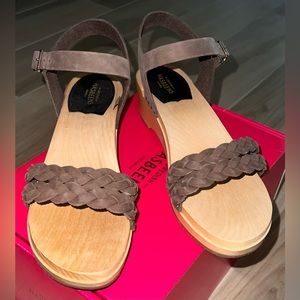 Swedish Hasbeens Brown Braided Suede Slingback Clogs Size 39 New In Box